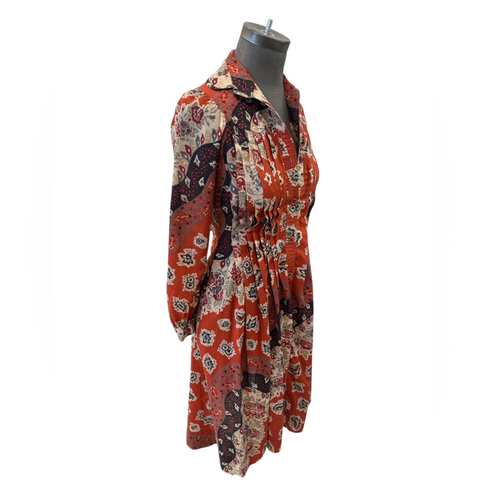 Albert Nipon Vintage Paisley Pleated 70s Midi Dress Size 2 - Picture 3 of 16